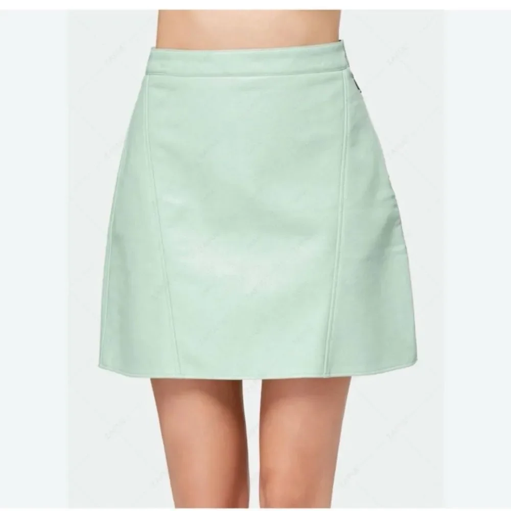 Zara Mint Green A-Line Faux Leather Skirt